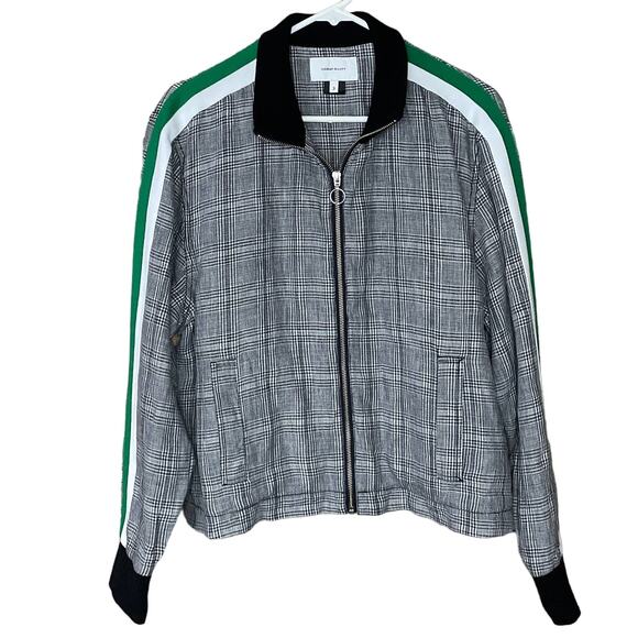 Current/Elliott Dassen Side Stripe Linen Bomber Jacket Charles Plaid SZ 3 Large - Picture 1 of 10